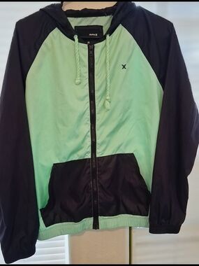 Hurley Mint and Black Hooded Windbreaker Jacket